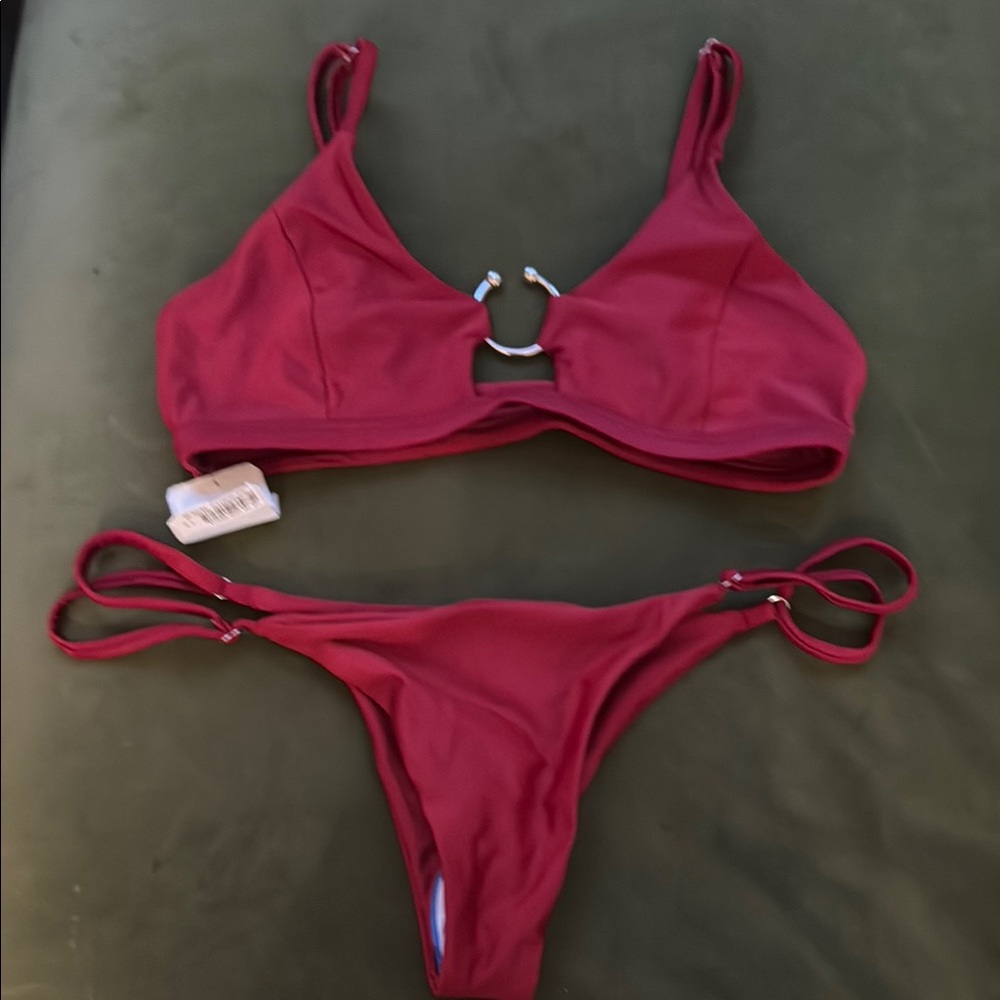 Brazilian brand Red Bikini Set with Adjustable Straps and String Ties M